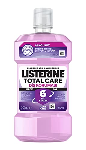 Total Care diş koruyucu ağız bakım suyu, 6 etkili, florürlü, hafif tatlı, alkolsüz, nane aromalı, 250 ml