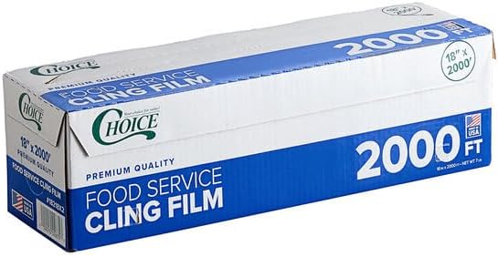 Commercial Foodservice Plastic Wrap with Serrated Cutter – Standard Duty Cling Film Roll for Restaurants & Kitchens – Available in 24" x 2000', 18" x 2000', and 18" x 3000 (24" × 2000')