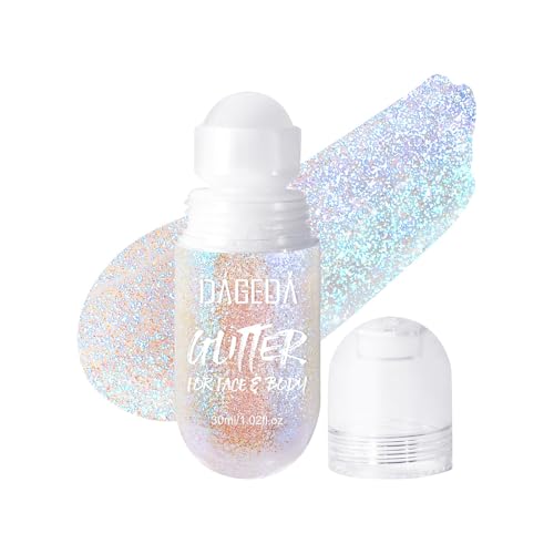 Prreal Roll-on Body Glitter Gel, Mermaid Makeup Festival Rave Accessories, Gliter Face Paint Holographic Hair Glitter Gel, Sparkle Body Shimmer Halloween Makeup for Rave Party(07 Fantasy)