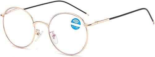 Gafas de lectura con luz azul retro de marco redondo para hombres y mujeres, lector de computadora antifatiga con bisagra de resorte