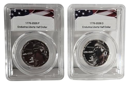 1776-2026 Enduring Liberty Semiquincentennial Half Dollar Set, P &amp; D Mint, Uncirculated, in Protective Acrylic Cases