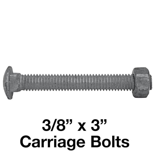 Image of Carriage Bolts 3 /8-16 x 3: w /Nuts Galvanized Bulk Carriage Bolt ~ Coarse Thread (3 inches Long) (25 Pieces)