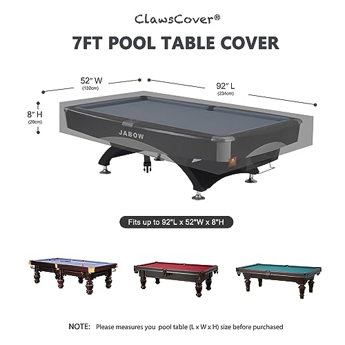 Pool Table Cover 7ft,Heavy Duty 600D Canvas Cloth,7 Foot Billiards Table Covers,Waterproof Tear-Resistant Scratch-Proof,Indoor Outdoor Protection Accessories,92Lx52Wx8H Inch-Light Grey - Image 2