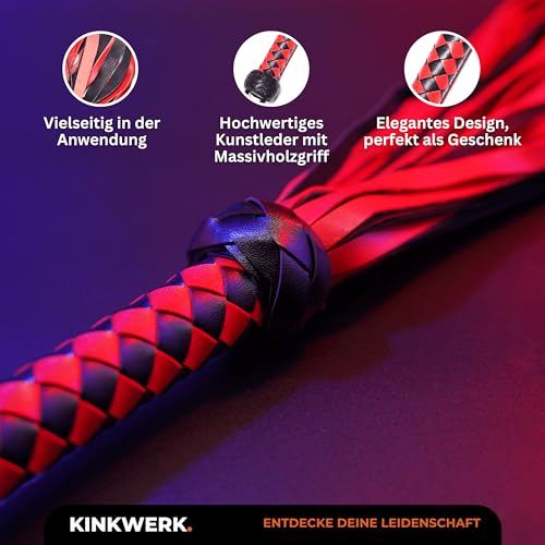 Kinkwerk Flogger in Rot/Schwarz aus PU-Kunstleder