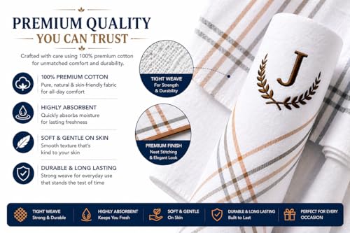 Image of GOLU MOLU Cotton White Formal Handkerchief Pack Of 6 | Office Travel Daily Use | Custom Initial Design | Free Size | Cotton Fabric | Customised N95 Mask Included