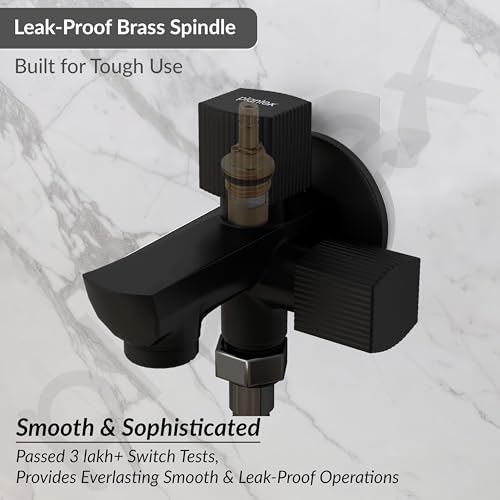 Image of Plantex Two Way Tap for Washing Machine /Quarter Turn 2 in 1 Bib Cock /Wash Basin tap with Teflon Tape and Wall Flange /2 Way Bathroom Tap with Brass Spindle - (Black)