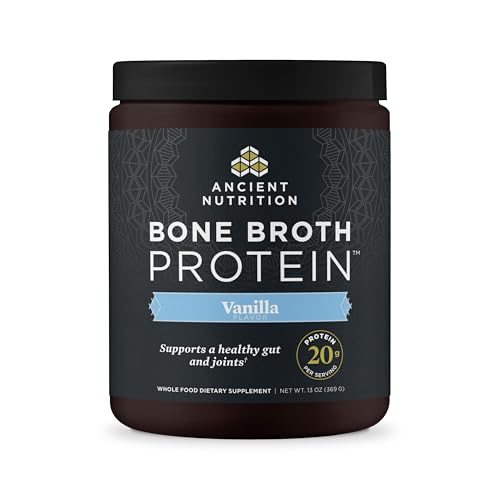 Ancient Nutrition Grass Fed, Bone Broth Protein Powder, 20g Protein, Hydrolyzed Collagen Peptides, Keto & Paleo Friendly, Supports Joint, Gut Health, Vanilla, 15 Servings