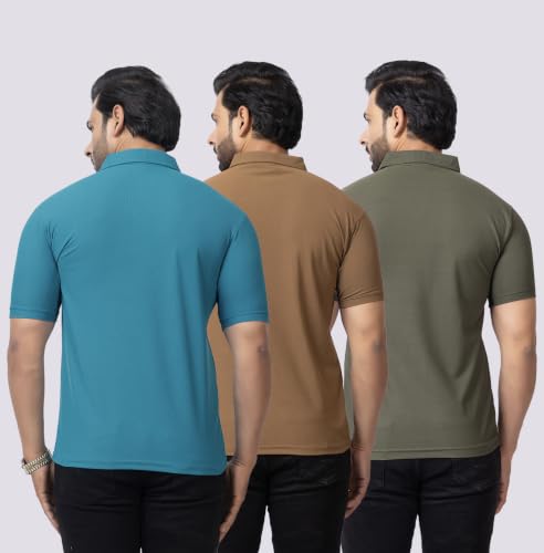 Image of HANABY Men's Summer Polo Solid Half Sleeves Polycotton T-Shirt | Collar Breathable and Comfortable T-Shirt (Pack of 3)