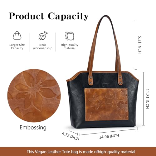 Image of Tote Bag for Women,Large Capacity Straw&Vegan Leather Tote Purses for Women,Shoulder Bags For Daily Travel Work Beach