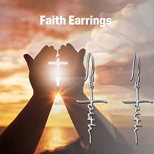 Faith Cross Earring For Women 925 Sterling Silver Dangle Earrings Hypoallergenic Long Cross Earring Religious Christan Faith Jewelry Christmas Gifts #TOP6