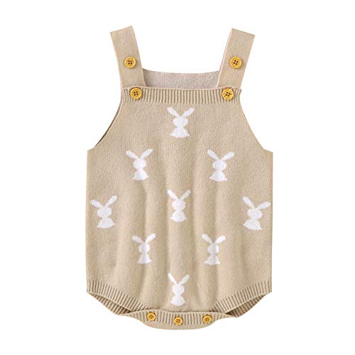 RNTOP My First Easter Clothes Infant Baby Girl Boy Knitted Sweater Romper Newborn Sleeveless (Khaki, 3-6 Months)