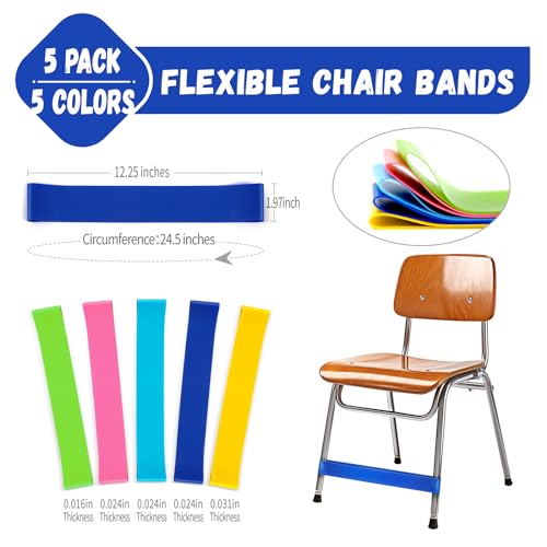 WNSIRVY 5 Pack Chair Bands for Kids with Fidgety Feet, ADHD Tools for Kids, Improve Focus & Reduce Restlessness, Chair Bands for Sensory ADHD ADD Autism - Classroom & Home Must Haves (Multicolor)