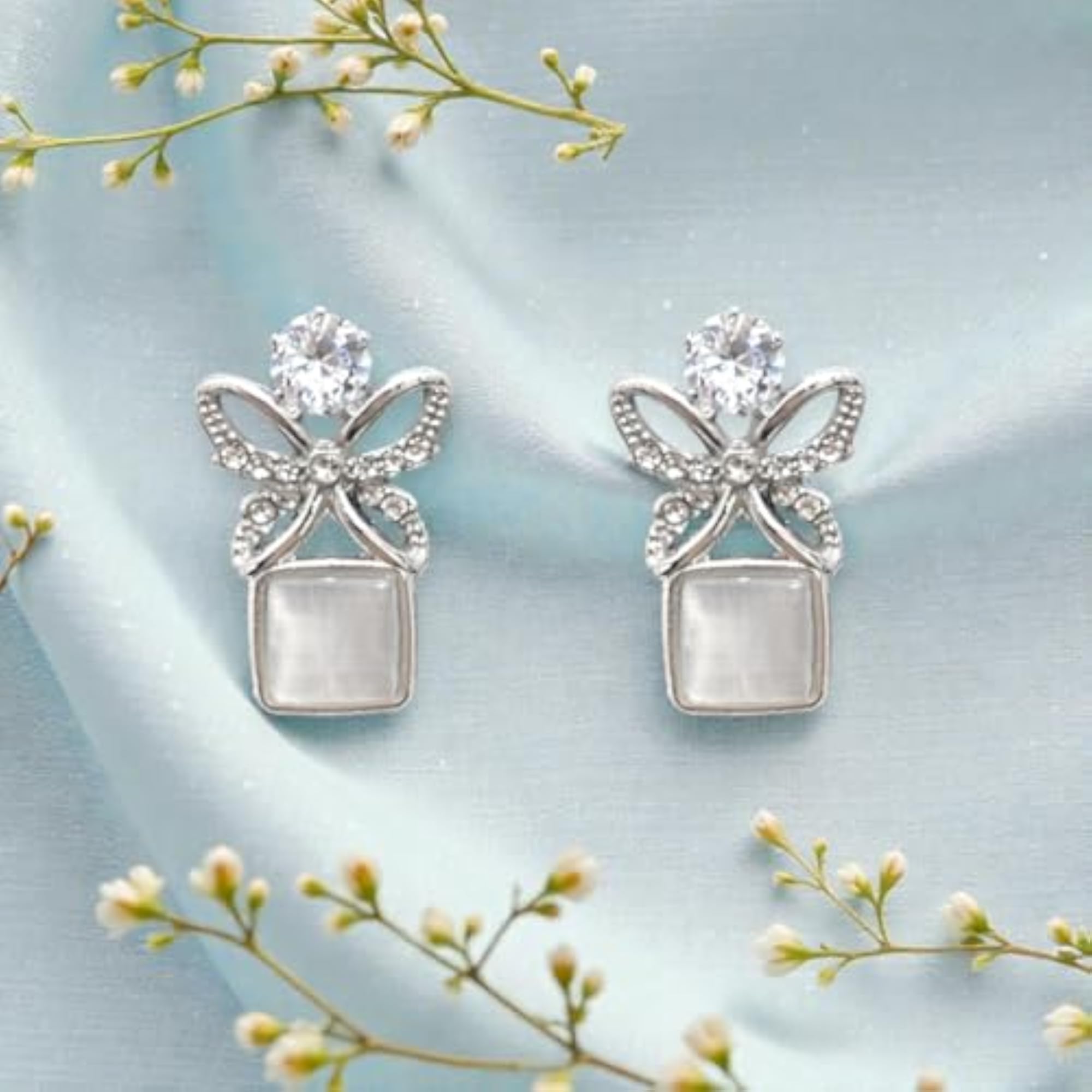 Butterfly Square Crystal Stud Earrings, Classy Design