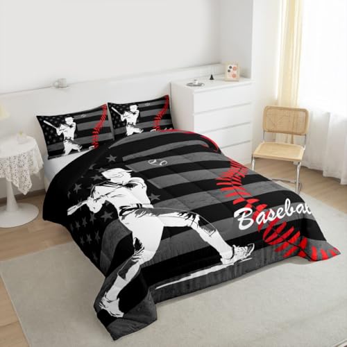 Image of Feelyou Baseball Player Comforter Set King Size 3 Pcs Kids Boys Girls
