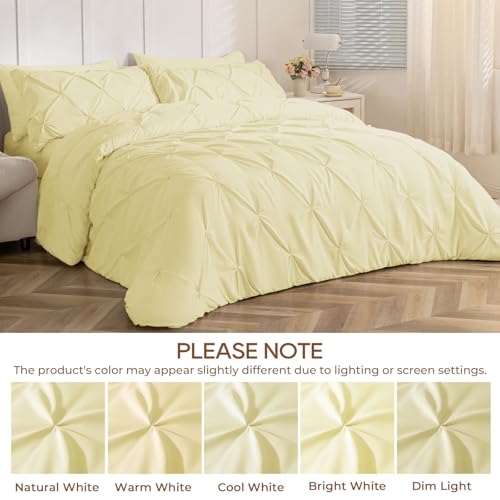 Image of Sasttie Queen Comforter Set, 7-Piece Bed in a Bag, Pintuck Bedding Sets for All Season, Includes Comforter, Flat Sheet, Fitted Sheet, Pillowcases and Pillowshams, Cream Yellow