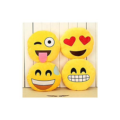 Lote de 4 Decorativos Cojines con Relleno 'Emoticonos'. Regalos Originales para Celebraciones. Detalles para Bodas, Cumpleaños, Bautizos y Bodas. DK