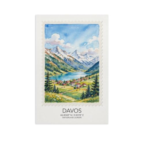 Affiche de Davos pour salon : paysage vintage aquarelle 60x90cm
