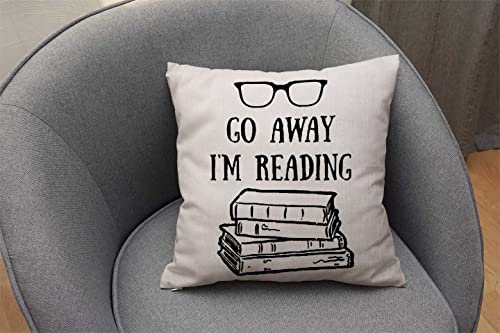 Decorative Throw Pillow Cover Book Lover Reading Books Club Librarian Black Glasses Go Away I'm Reading Cotton Linen Throw Pillow Case Cushion Cover Home Décor Sofa Decorative Pillow 16 X 16 Inch #TOP3