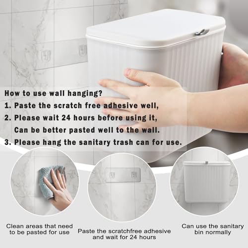 Image of Sanitary Napkin Receptacle,Gray Plastic Feminine Hygiene Disposal Trash Can with Lid 10x9x6inches Wall Mounted Tampon Disposal Bin for Bathroom,Office,Sanitary Waste(with 200pcs Trash Bag)