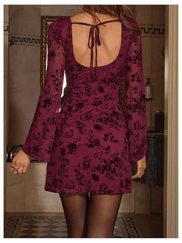 Image of GORGLITTER Women's Bell Long Sleeve Mini Dress Y2k Fall 2025 Mesh Boat Neck Going Out Club Bodycon Short Dress