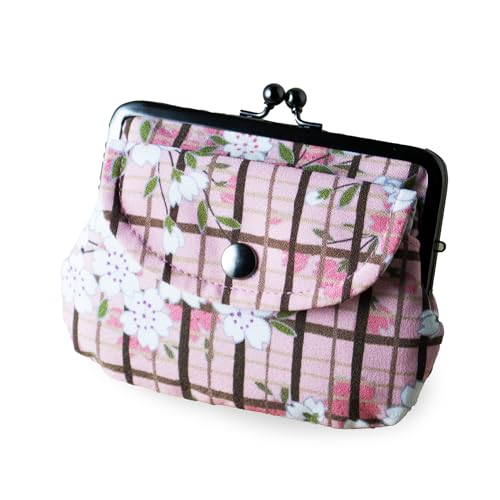 Vintage Floral Kiss Lock Coin Change Wallet Purses (SAKURAKOUSHI Cherry Blossoms - Pink) / Made in Japan Pouch for Women