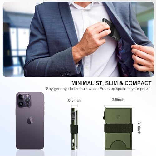Minimalist Wallet for Men,Slim Wallet for Men,Card Holder Metal Wallet,Pop Up Wallet for Men, Aluminum Card Holder, Quick Access to Cards, Rfid Blocking Protection,12+ Credit Cards (Green)3