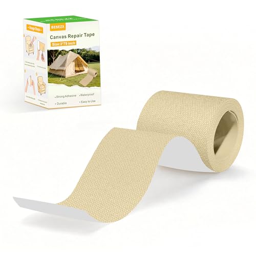 Besezx Canvas Repair Tape Outdoor Gear Patch 3x79 Inches Waterproof Self-Adhesive Fabric Repair Tape for Repairing Boat Covers Sun Shades Sofas Tents Lounge Chairs Awnings (Khaki)