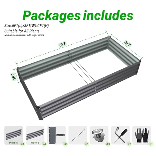 Rujkodvh 2PCS 6x3x1 FT Rectangle Metal Raised Garden Bed Kit, Open Bottom Design Elevated Garden Planter Box Outdoor, Large Planters for Outdoor Plants, Flower, Vegetables, Fruit, Herbs (Dark Gray) — view 2