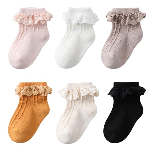 Image of Zumou Toddler Lace Socks Girls Ruffle Eyelet Frilly Princess for Baby Little Kids