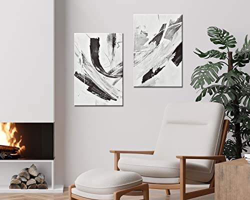 Artinme Black And White Abstract Line Wall Art Brushstroke Illustrations Minimalism Modern Expressive Canvas Wall Decor For Home Decoration,Living Room, Bedroom, Bathroom,Office 16×24 Inch，Set Of 2 #TOP2