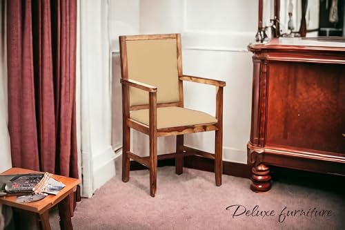 Image of Solid Wooden Chair | Arm Chair for Living Room, Bedroom & Home (48D x 53W x 99H Centimeters (Peshtigo-Rustic Teak, One Seat)