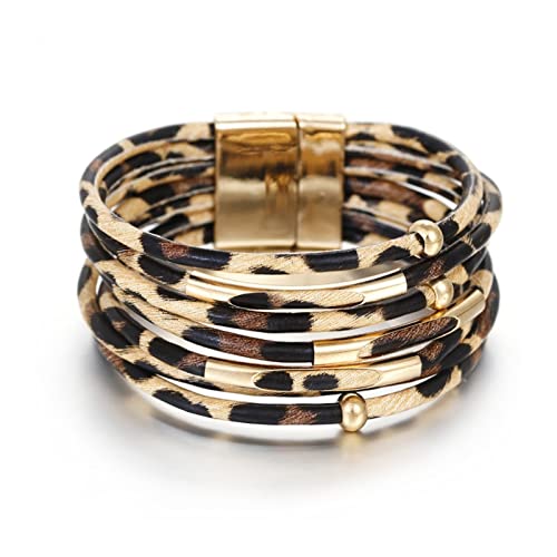 Fashion Bracelets Leopard Leather Bracelet Jewelry 2022 Fashion Women Metal Tube Ladies Wide Boho Multilayer Wrap Bracelets & Bangles Bracelets Birthday Gift (Size : Leopard) (B Leopard) #TOP30