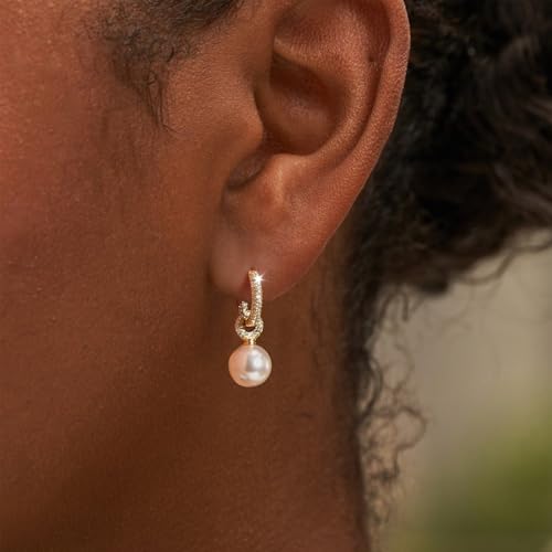 Pearl Earrings for Women, 14K Gold Plated Pearl Drop Dangle Earrings Zircon Pearl Stud Earrings Trendy Hypoallergenic Wedding Gold Hoop Earrings for Women Bridesmaid Jewelry Gift2