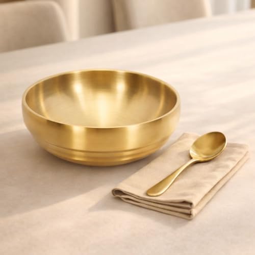 Image of Crega Gold Large Stainless Steel Soup Bowl, 35OZ Double Walled Sashimi Dish, Unbreakable Serving Bowl Rice Bowls Soup Bowl Salad Bowl Noodle Bowl for Restaurant, Home