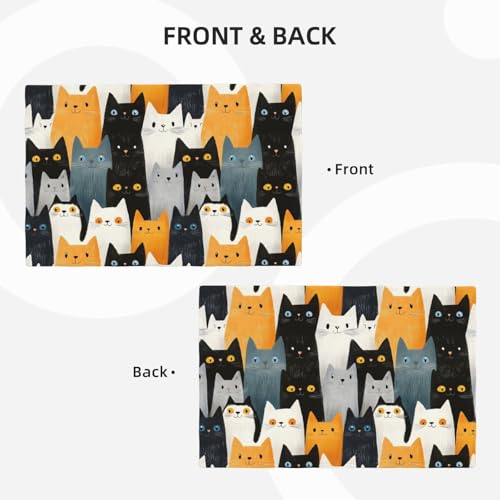 Sets de table anti-tache et chaleur chat multicolore en lin - 5