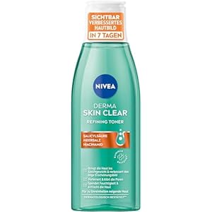 NIVEA Derma Skin Clear Refining Toner, porenverfeinerndes Gesichtswasser für ein sichtbar verbessertes Hautbild, Gesichtsreinigung mit Salicylsäure & Niacinamid (200 ml)