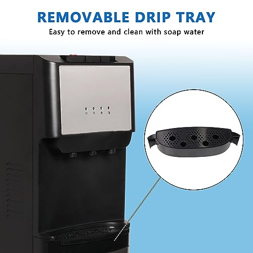 Bottom Loading Water Cooler Dispenser, 5 Gallon Bottles - Hot, Cold & Room Water Dispenser with 3-Temperature, Child Safety Lock, Removable Drip Tray, Black & Stainless - Thumbnail 7