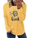 Angerella Bee Kind Shirts for Women Casual Pocket Tee T Shirt Loose Fit Blouse Yellow Tops Medium