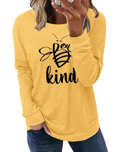 Angerella Long Sleeve Tunic Tops for Women Crewneck Casual Shirt Graphic Bee Printed Pullover Tops Plus Size Yellow 3X-Large