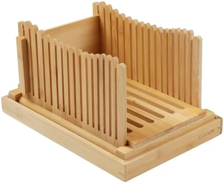 Bread Slicer for Homemade Bread, Foldable Adjustable Slicing Width with Cutting Board, Cutting Bagels or Even Slices of Bread Becomes Easy.