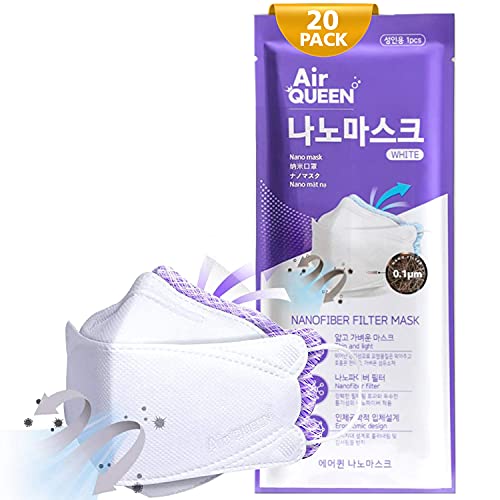 AIRQUEEN Authentic [20 Pack] 3-Layers Nano-Filter Face Safety Mask for Adult [Individually Packaged] [Made in South Korea]