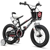 Glerc Rover 14 Zoll Kinderfahrrad für Jungen und Mädchen im Alter von 3 4 5 Jahren, Kinderfahrrad mit Wasserflasche, Stützrädern und Korb, Schwarz