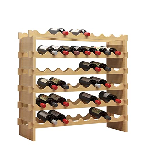 AuraCraft Portabottiglie di Vino,Portabottiglie a 6 piani Portabottiglie 48 Portabottiglie, Portabottiglie in legno massello naturale per bar cucina domestica
