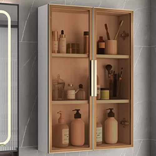 Wall Mounted Solid Wood Bathroom Storage Cabinet with Glass Doors & Mirror, Narrow Toilet Organizer Rack, Stylish Wall-Mounted Cabinet for Efficient Bathroom Space Saving