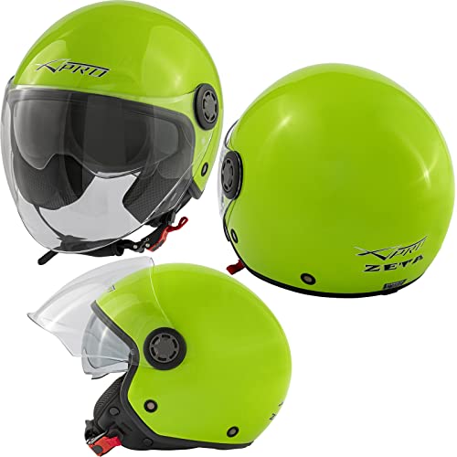 Casque jet scooter protection contre le vent et soleil visière longue certifié ECE 22 06 vert L