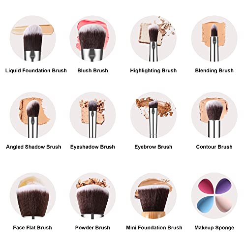 Makeup Brushes Bamboo Makeup Brush Set - Start Makers 11Pcs Make Up Brushes With 4Pcs Makeup Sponges Premium Foundation Powder Concealer Contour Eyeshadow Blush Brush Travel Kit #TOP1