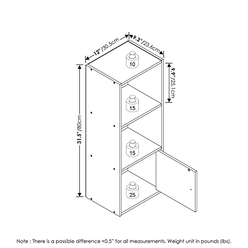 image for Furinno LUDER Book Shelf, 3-Tier Modern Bookshelf, Bookcase with 1 Doo