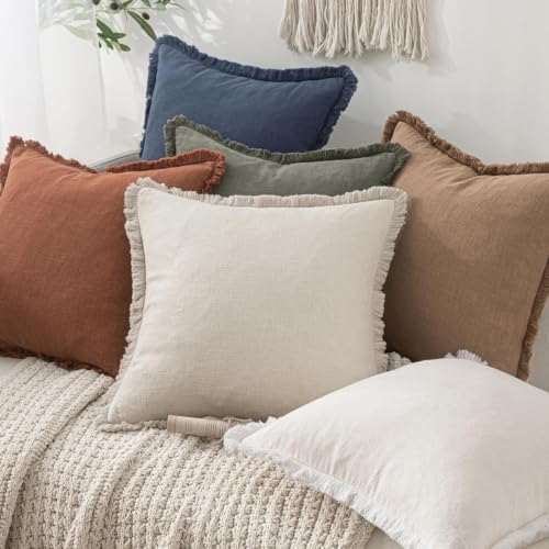 Image of MIULEE Linen Decorative Lumbar Throw Pillow Covers Light Olive Green 12x20