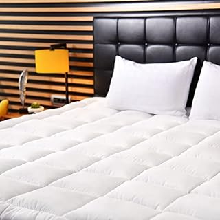 KOZZY HOME Thick Mattress Pad KING size, 350 TC Pillow Cotton Top Cooling Mattress Cover, Quilted Fitted Mattress Protector, 15-45 cm Deep Pocket Topper - Not Waterproof (150x200 cm, White)