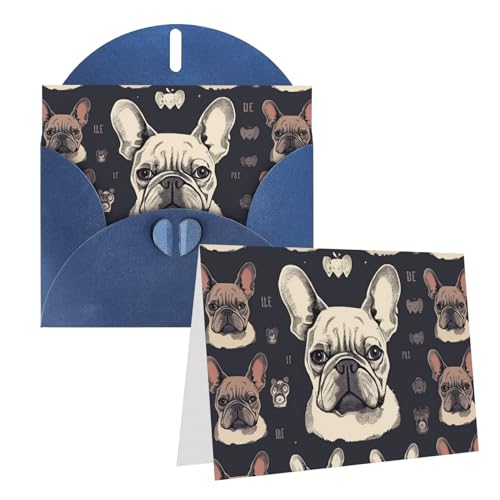 QMNEHJ グリーティングカード サンキューカード 封筒付き ブランクノートカード 4x6インチ バースデーカード I Love French Bulldog ウェディングカード お悔やみカード おもしろい思考カード あらゆる機会に